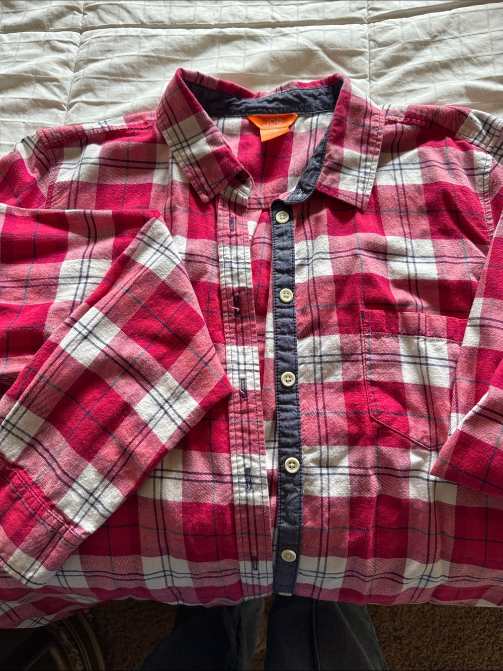 Joe Fresh Red and White Plaid Women's Button-Down Shirt